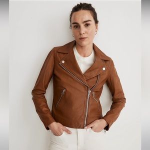 NWT Madewell Washed Leather Motorcycle Jacket in Dried Cedar